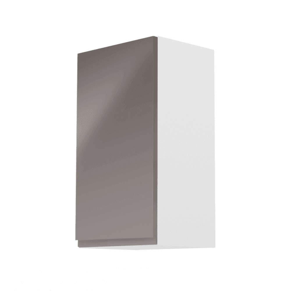 KONDELA Horná skrinka, biela / šedý extra vysoký lesk, ľavá, AURORA G40